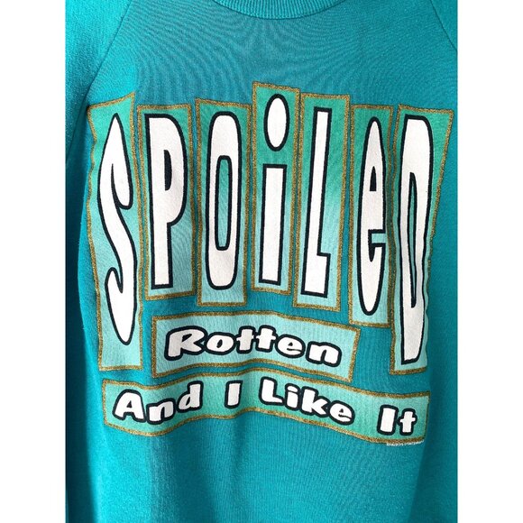 90s vintage reworked green spoiled rotten funny quote phrase pullover sweater - Picture 6 of 8